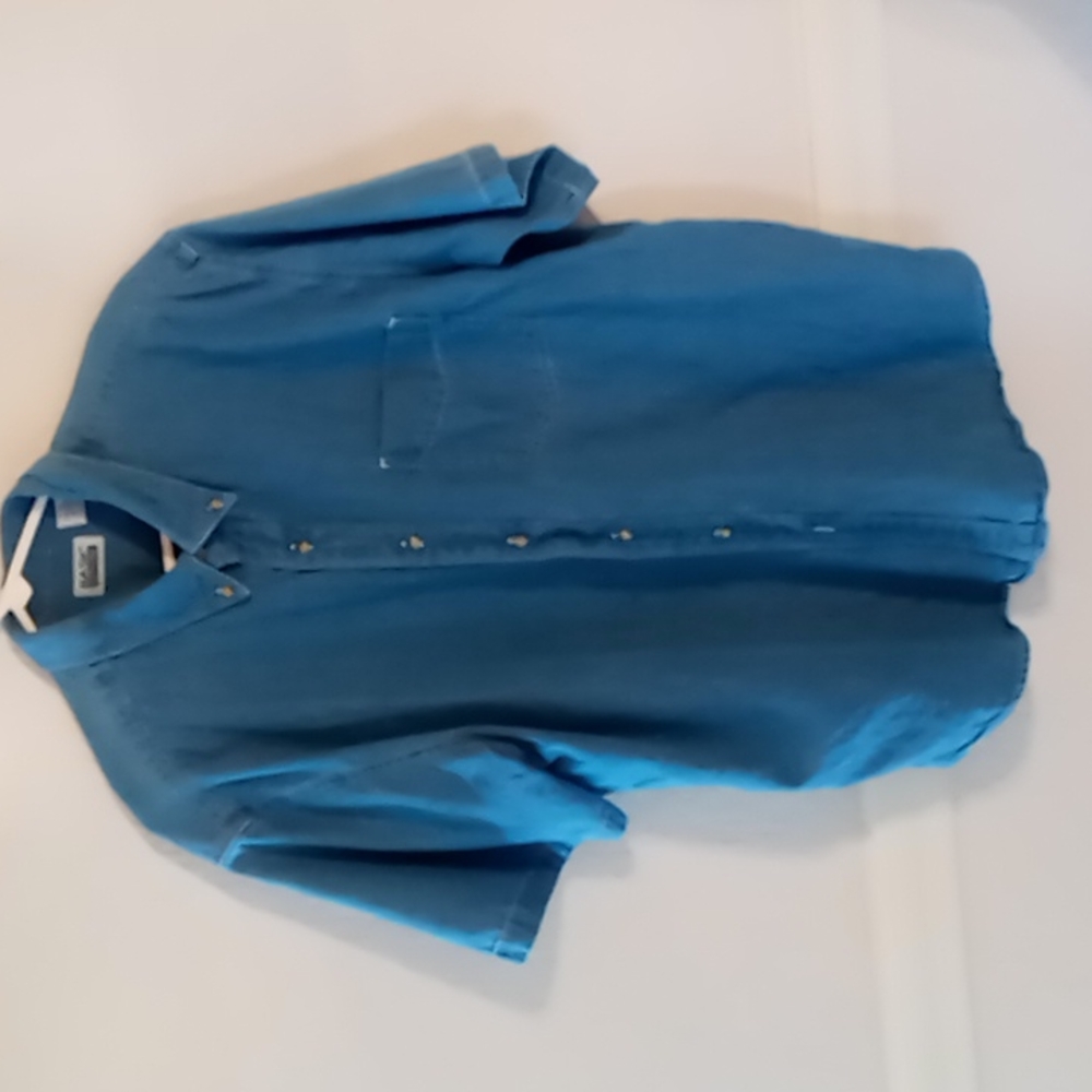 Basics Edition Men's Blue Denim Button Up 100% Cotton Shirt Sz XL